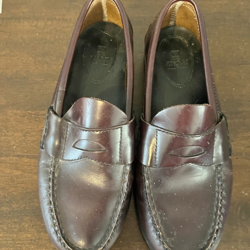 Boys Sperry Leather Penny Loafers in Burgundy